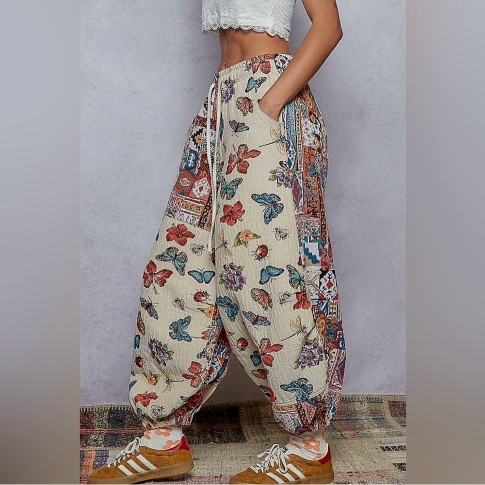 290 - POL Multicolor Butterfly and Floral Patchwork Joggers - Picture 5 of 6